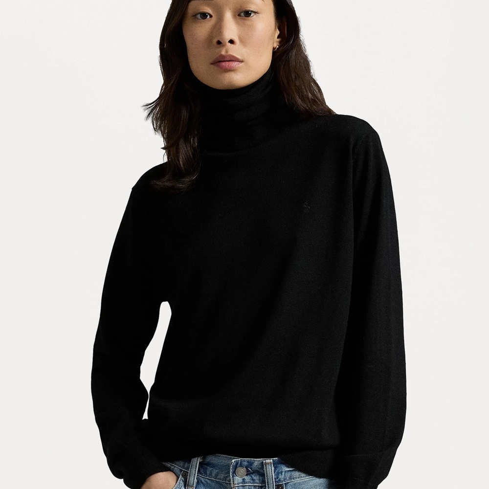 Polo by Ralph Lauren Black Italian Wool Turtleneck Sweater, NWT, size small